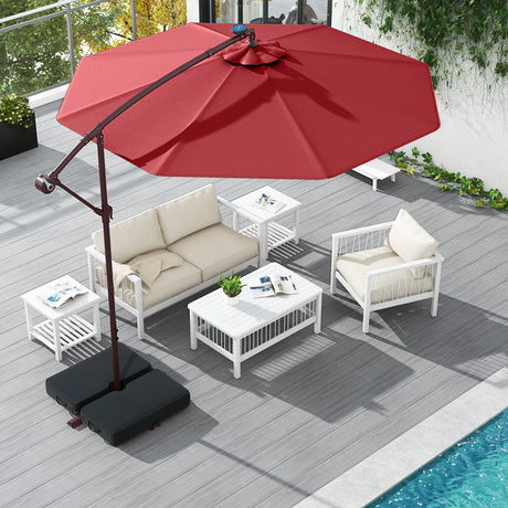 Sombrilla de patio de 10 pies, tipo parasol voladizo lateral con 40 luces solares