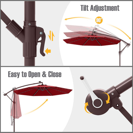 Sombrilla de patio de 10 pies, tipo parasol voladizo lateral con 40 luces solares