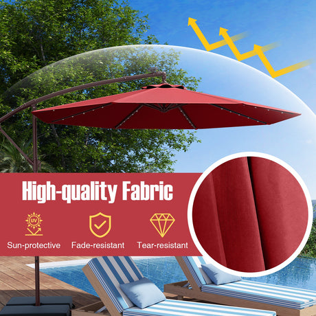 Sombrilla de patio de 10 pies, tipo parasol voladizo lateral con 40 luces solares