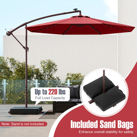 Sombrilla de patio de 10 pies, tipo parasol voladizo lateral con 40 luces solares