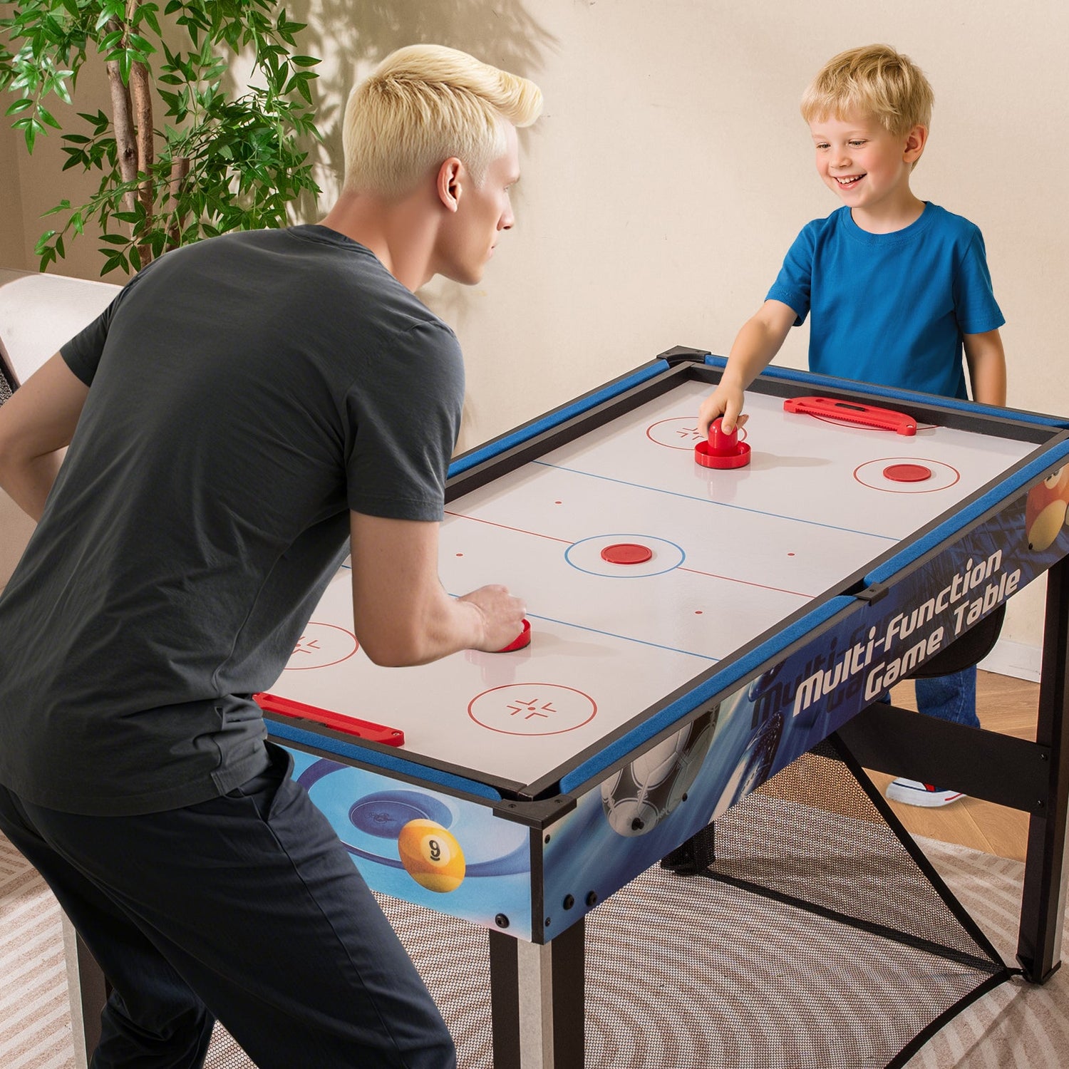 Juego de mesa de juegos combinados 10 en 1 con tenis de mesa, baloncesto y fútbol - Azul