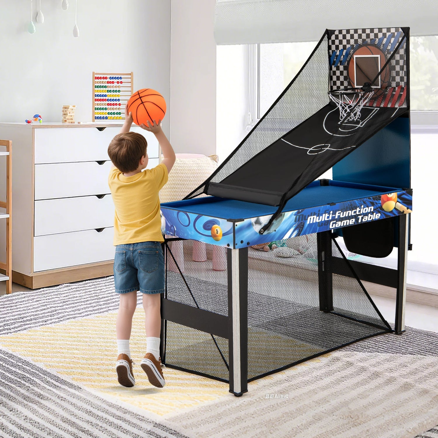 Juego de mesa de juegos combinados 10 en 1 con tenis de mesa, baloncesto y fútbol - Azul