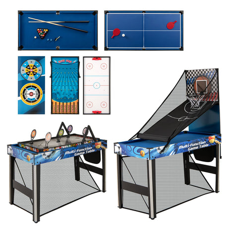 Juego de mesa de juegos combinados 10 en 1 con tenis de mesa, baloncesto y fútbol - Azul