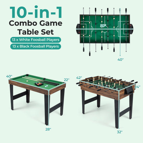 Mesa de juegos combinada 10 en 1, mesa multijuego de 50 pulgadas con futbolín - Marrón