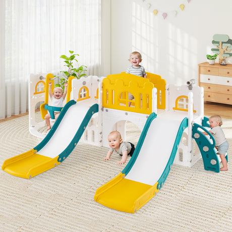 Tobogán y columpio para niños pequeños 10 en 1 con toboganes dobles y túnel