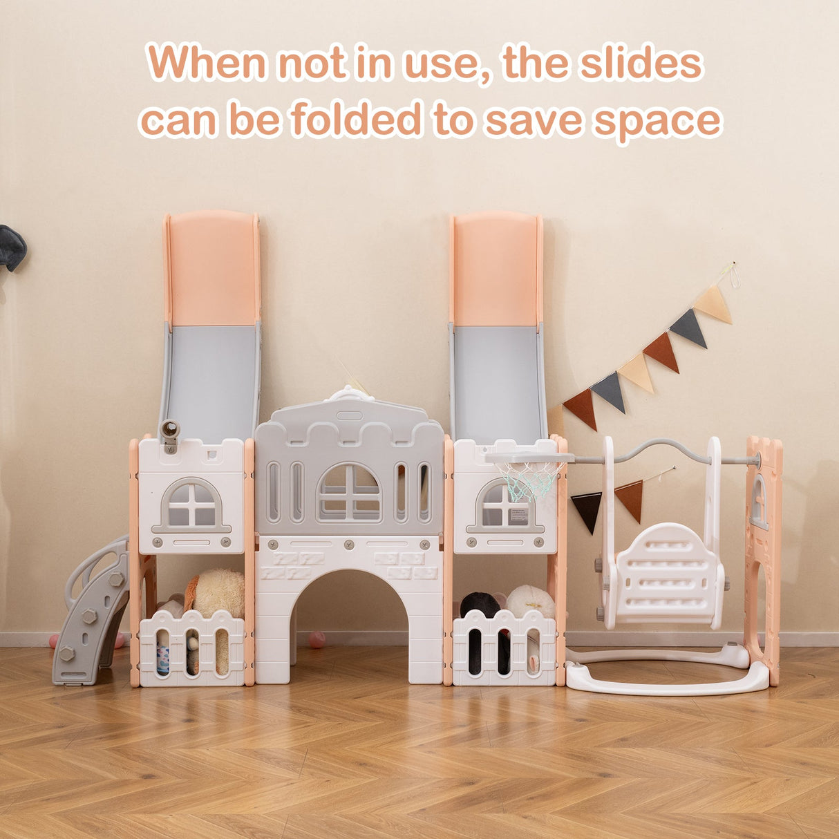 10-in-1 Toddler Slide and Swing Set with Double Slides and Tunnel
