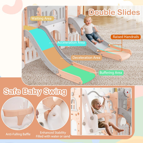 Tobogán y columpio para niños pequeños 10 en 1 con toboganes dobles y túnel