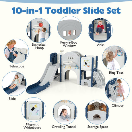 Juego de tobogán para niños pequeños 10 en 1, parque infantil interior con tobogán y escalador