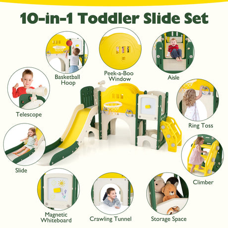 Juego de tobogán para niños pequeños 10 en 1, parque infantil interior con tobogán y escalador