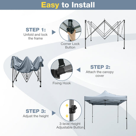 Carpa con toldo pop-up para exteriores de 10 x 10 pies, fácil de armar, refugio tipo mirador con bolsa con ruedas