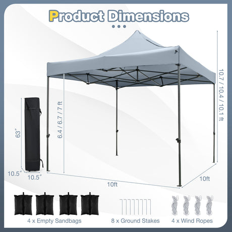 Carpa con toldo pop-up para exteriores de 10 x 10 pies, fácil de armar, refugio tipo mirador con bolsa con ruedas