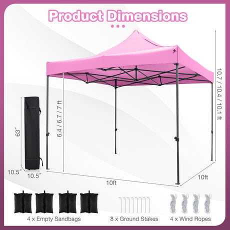 Carpa con toldo pop-up para exteriores de 10 x 10 pies, fácil de armar, refugio tipo mirador con bolsa con ruedas