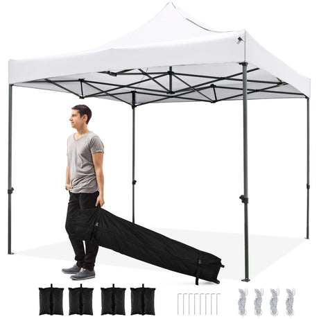 Carpa con toldo pop-up para exteriores de 10 x 10 pies, fácil de armar, refugio tipo mirador con bolsa con ruedas
