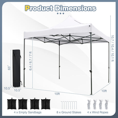 Carpa con toldo pop-up para exteriores de 10 x 10 pies, fácil de armar, refugio tipo mirador con bolsa con ruedas