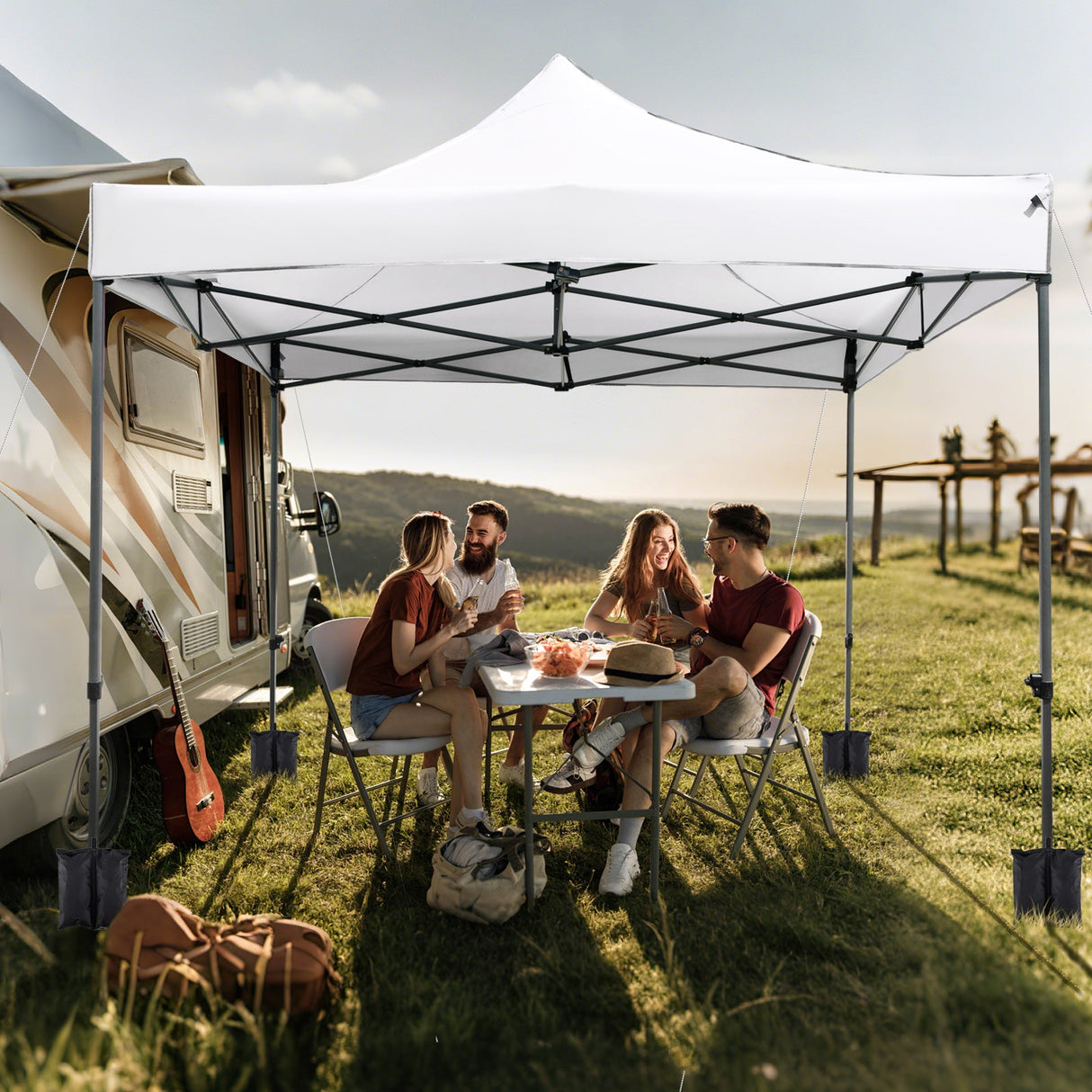 Carpa con toldo pop-up para exteriores de 10 x 10 pies, fácil de armar, refugio tipo mirador con bolsa con ruedas