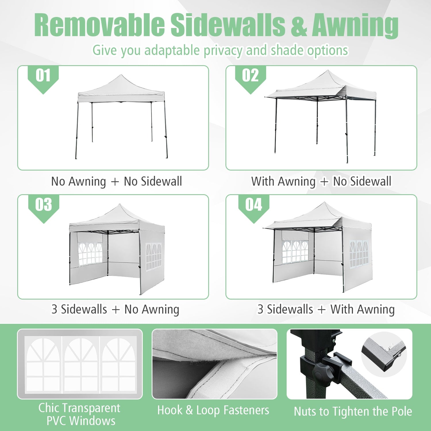 Carpa plegable de 10 x 10 pies con paredes laterales y toldo para fiestas, picnics y eventos