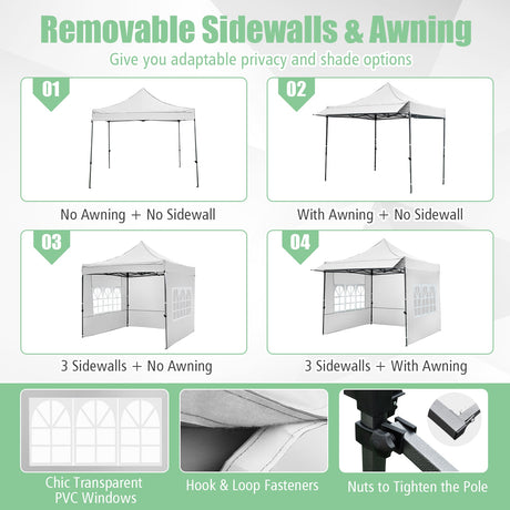 Carpa plegable de 10 x 10 pies con paredes laterales y toldo para fiestas, picnics y eventos