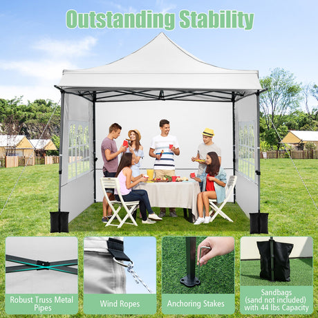 Carpa plegable de 10 x 10 pies con paredes laterales y toldo para fiestas, picnics y eventos