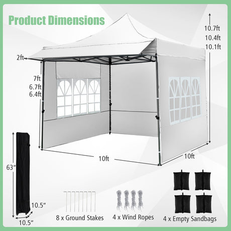 Carpa plegable de 10 x 10 pies con paredes laterales y toldo para fiestas, picnics y eventos