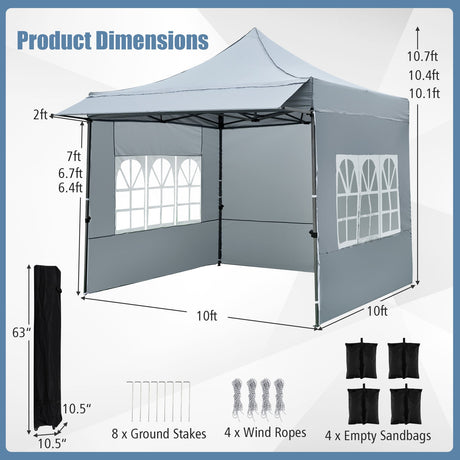 Carpa plegable de 10 x 10 pies con paredes laterales y toldo para fiestas, picnics y eventos