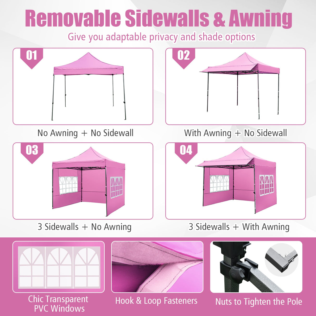 Carpa plegable de 10 x 10 pies con paredes laterales y toldo para fiestas, picnics y eventos