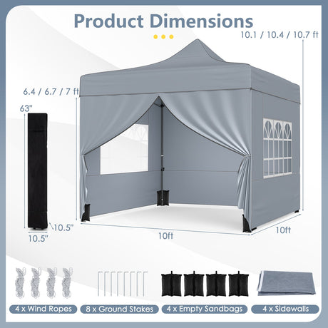 Carpa plegable de 3 x 3 m con 4 paredes laterales extraíbles y bolsa con ruedas