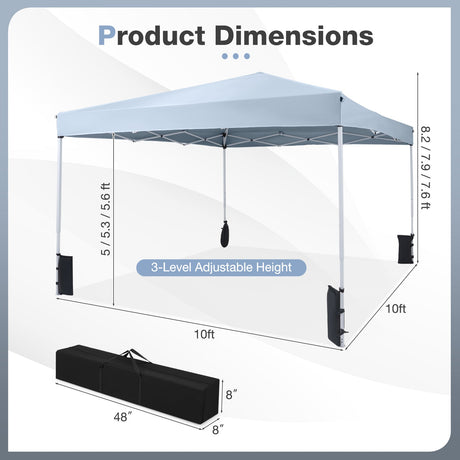 Carpa Canopy Plegable de 10 x 10 pies con Bolsa de Transporte y 4 Sacos de Arena