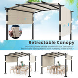 10 x 10 ft Outdoor Pergola Modern Arched Patio Garden Shelter with Retractable Sunshade Canopy