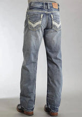 Jeans de corte relajado Stetson 1312 con bolsillo trasero en capas (lavado claro) - Jeans para hombre estilo "Bootcut" (liquidacion)