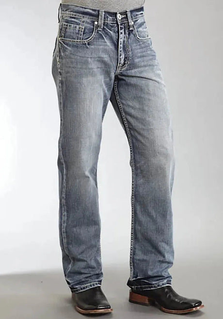 Stetson 1312 Jeans de corte relajado con bolsillo trasero cosido (lavado claro) - Jeans de hombre corte bota