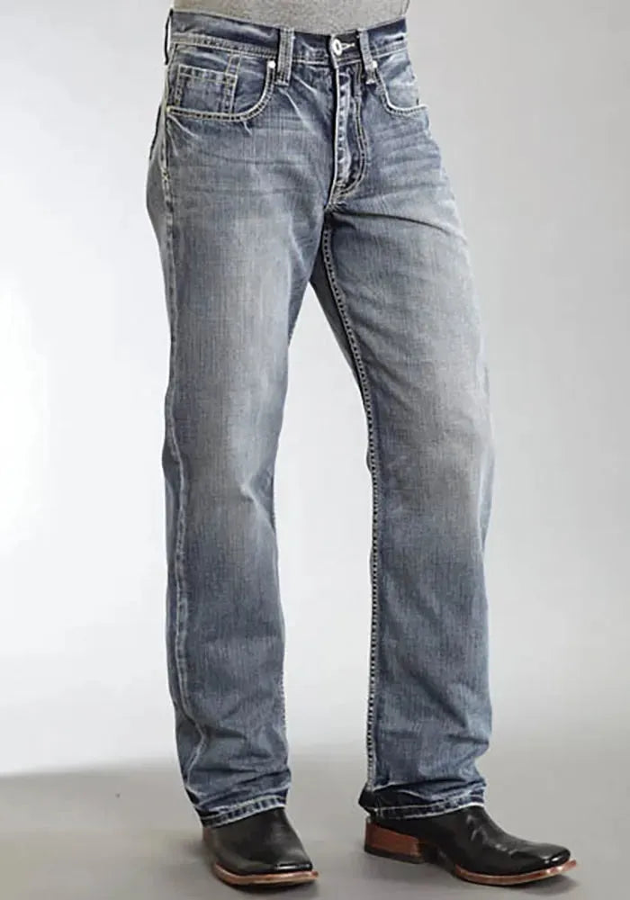 Jeans de corte relajado Stetson 1312 con bolsillo trasero en capas (lavado claro) - Jeans para hombre estilo "Bootcut" (liquidacion)
