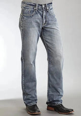 Jeans de corte relajado Stetson 1312 con bolsillo trasero en capas (lavado claro) - Jeans para hombre estilo "Bootcut" (liquidacion)