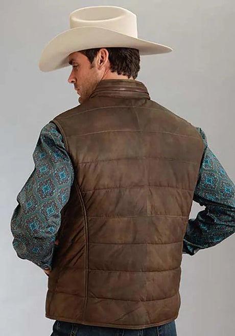 Chaleco acolchado de gamuza Stetson (marrón) - Chaleco de cuero para hombre