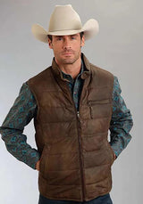 Chaleco acolchado de gamuza Stetson (marrón) - Chaleco de cuero para hombre
