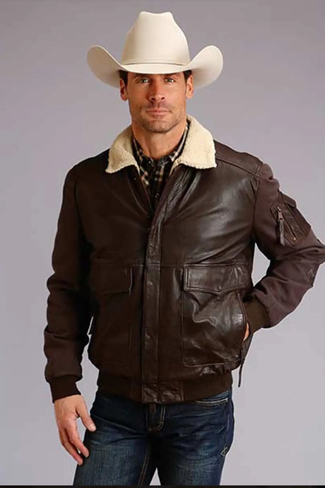 Chaqueta Stetson Estilo Bomber (Marrón) - Piel y Lona para Hombre