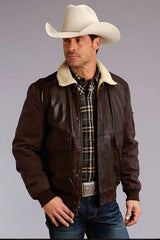 Chaqueta Stetson Estilo Bomber (Marrón) - Piel y Lona para Hombre