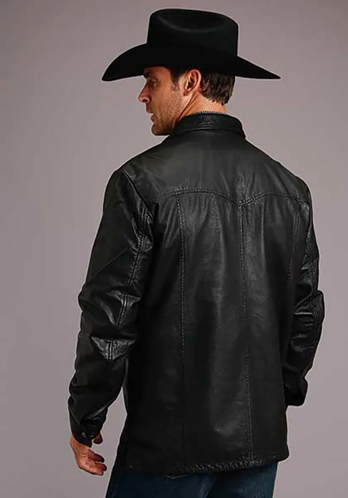 Camisa chaqueta de cuero Stetson Western (negra) - Chaqueta de cuero para hombre