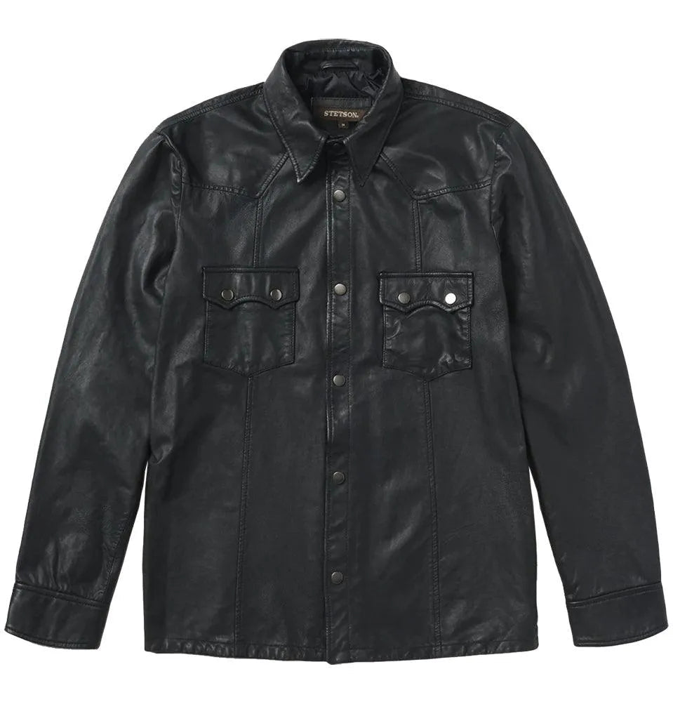Camisa chaqueta de cuero Stetson Western (negra) - Chaqueta de cuero para hombre