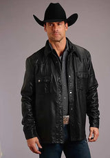 Camisa chaqueta de cuero Stetson Western (negra) - Chaqueta de cuero para hombre