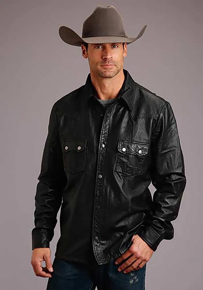 Camisa chaqueta de cuero Stetson Western (negra) - Chaqueta de cuero para hombre