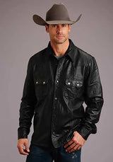Camisa chaqueta de cuero Stetson Western (negra) - Chaqueta de cuero para hombre