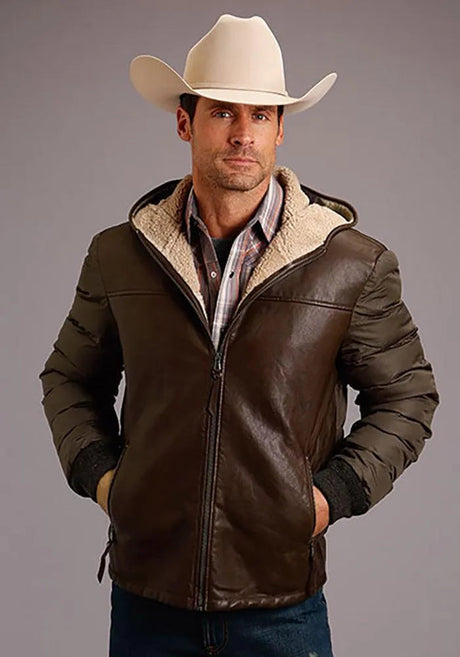 Chaqueta con Capucha Stetson Novelty de Piel Lisa (Marrón) - Chaqueta de Cuero para Hombre