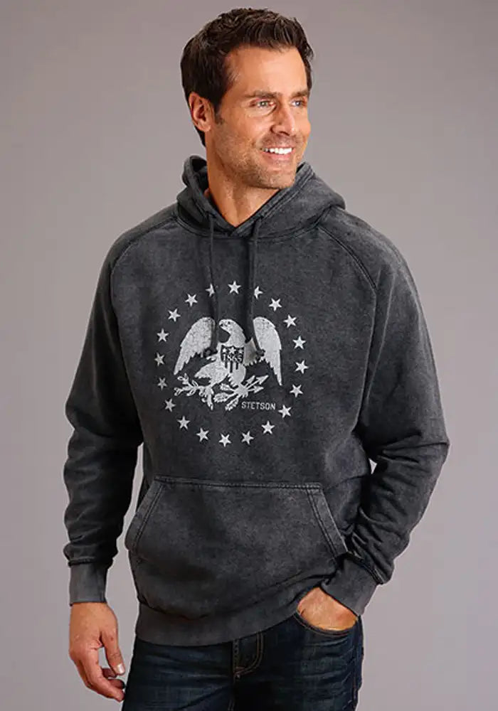 Sudadera con capucha Stetson Eagle And Star (negra) para hombre