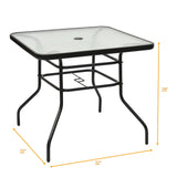 Mesa cuadrada de 32 pulgadas para patio con marco de acero y cristal templado