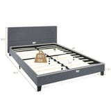 Base de cama tapizada tipo plataforma tamaño matrimonial/Queen con cabecero de lino