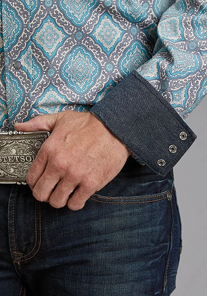 Camisa vaquera de hombre Stetson 1918 Turquoise Medallion (Azul)