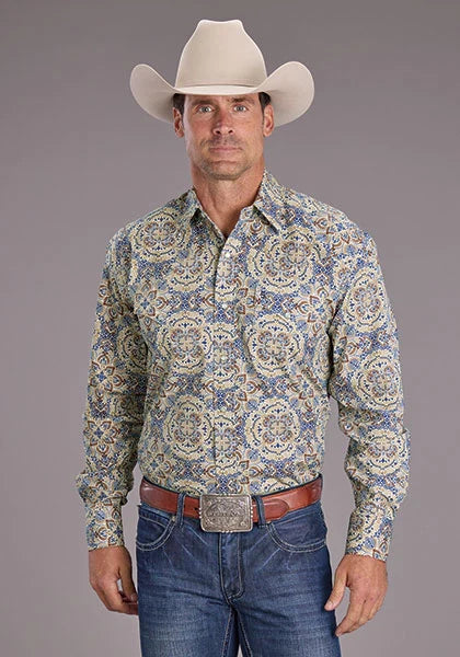Stetson 2515 Summer Medallion (Azul) - Camisa Vaquera de Hombre