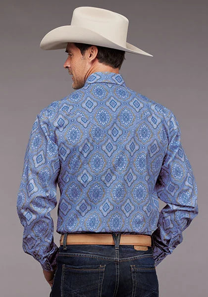 Stetson 2031 Chambray Medallón (Azul) - Camisa Western para Hombre