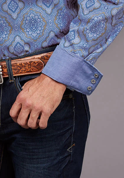 Stetson 2031 Chambray Medallón (Azul) - Camisa Western para Hombre