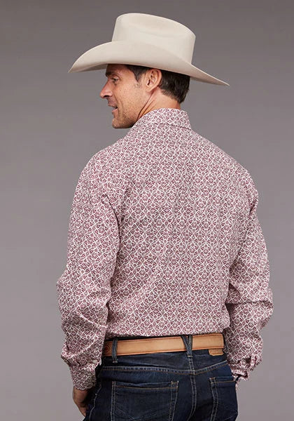 Stetson 2036 Estampado Vintage (Vino) - Camisa Vaquera de Hombre
